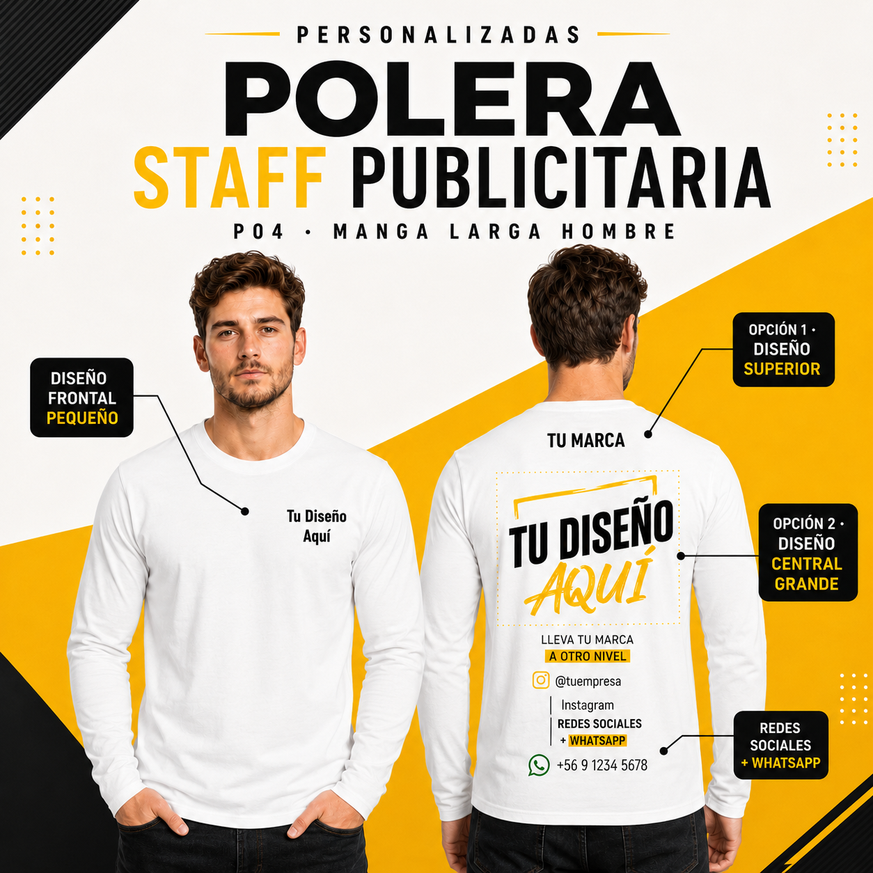 P04 Polera Manga Larga Hombre Personalizada 160 g | Six60th