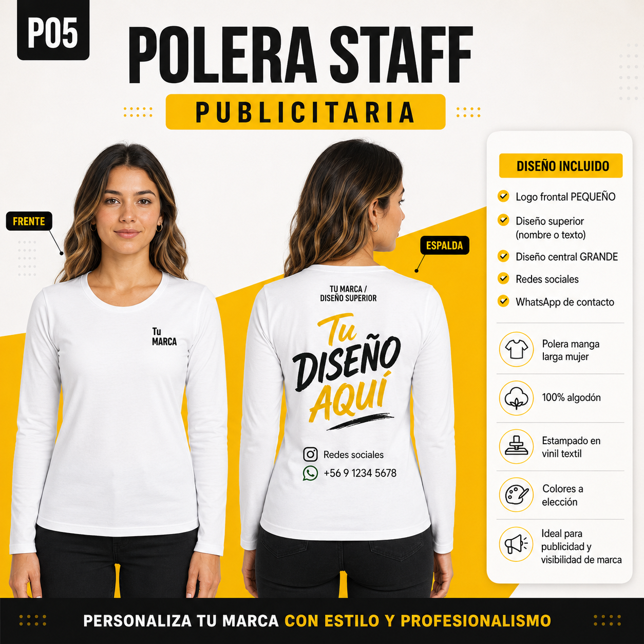 P05 Polera Manga Larga Mujer Personalizada 160 g | Six60th