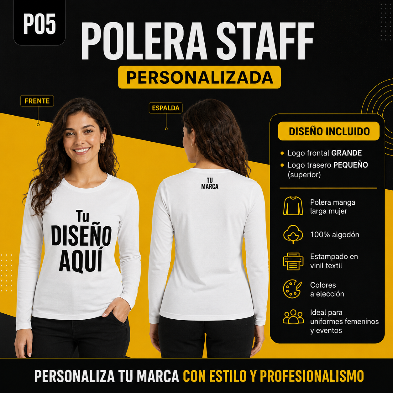 P05 Polera Manga Larga Mujer Personalizada 160 g | Six60th