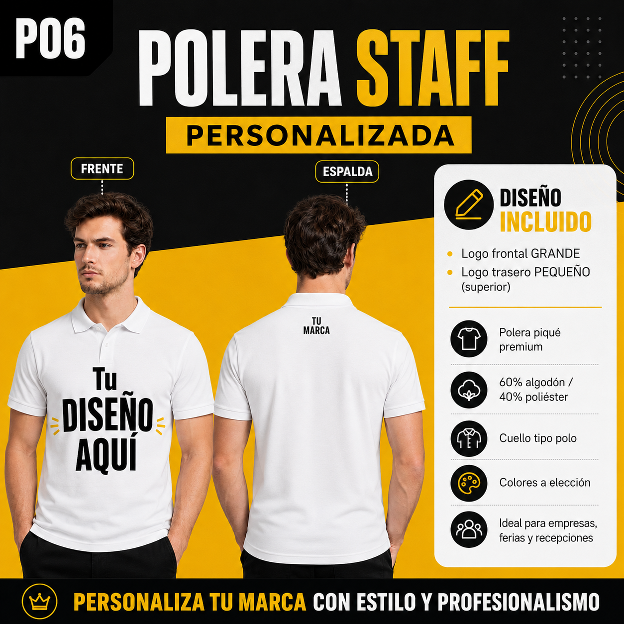 P06 Polera Piqué Premium Personalizada 190 g | Six60th Editor de texto enriquecido