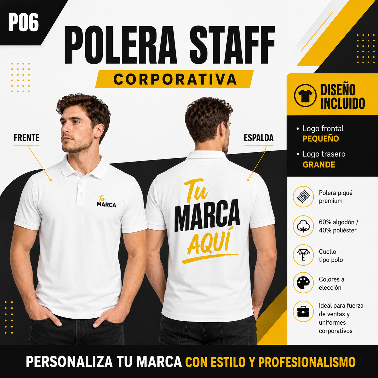 P06 Polera Piqué Premium Personalizada 190 g | Six60th Editor de texto enriquecido