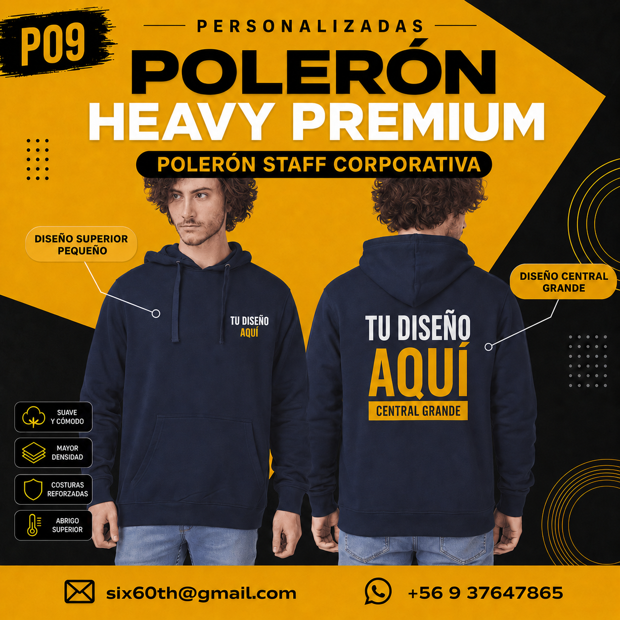 P09 Polerón Heavy Premium Personalizado 340 g | Six60th
