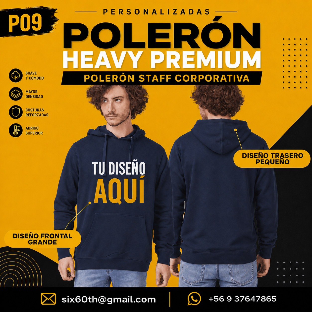 P09 Polerón Heavy Premium Personalizado 340 g | Six60th